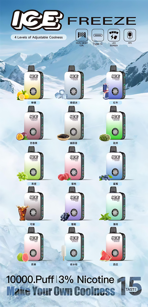 ICE FREEZE 10000 PUFFS 拋棄式電子煙 四檔涼度調節 現貨